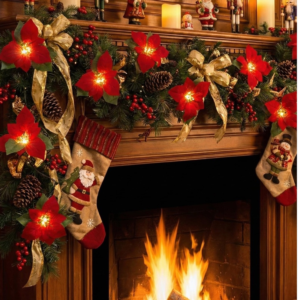 Red Flower Christmas String Lights Indoor/Outdoor 8.5’